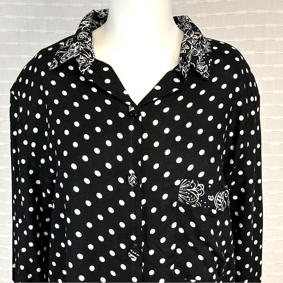 Vintage Womens Polka Dot Blouse Size L Long Sleeve Button Up Twee Classic 90s‎ - Picture 3 of 12
